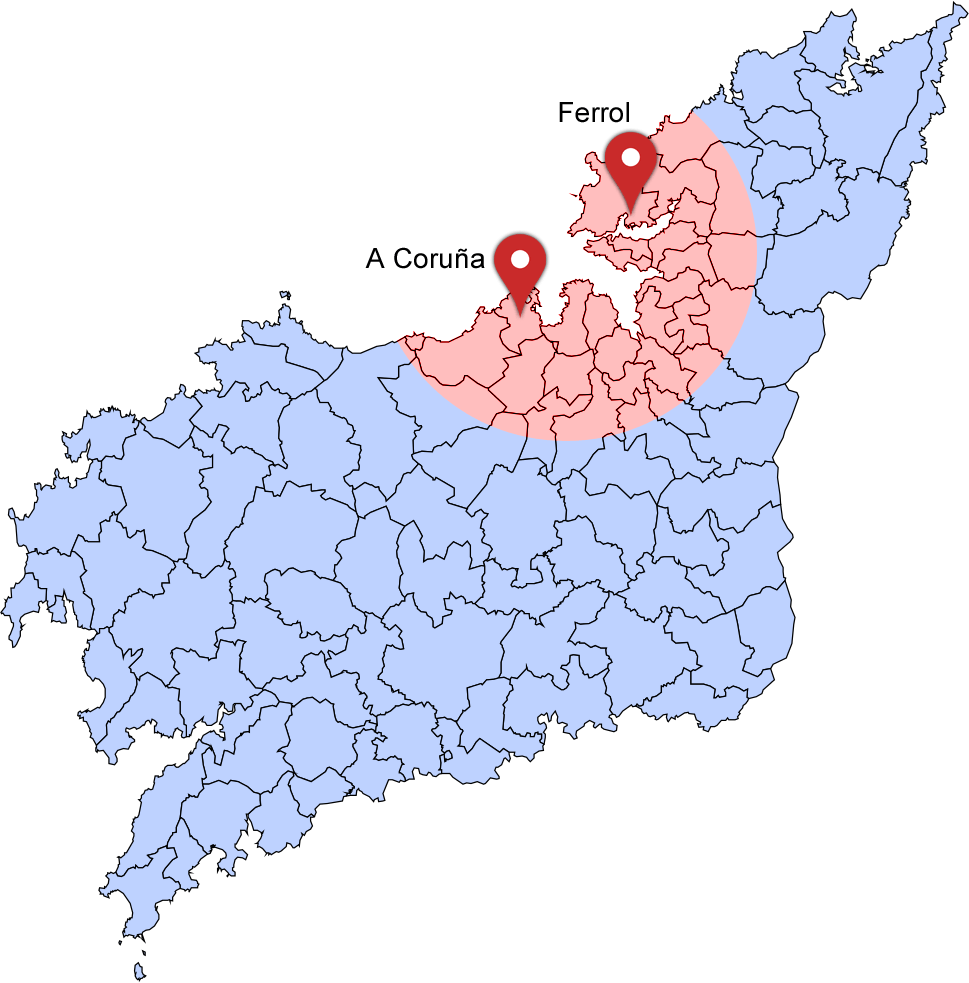 Mapa de A Coruña, ámbito de actuación
